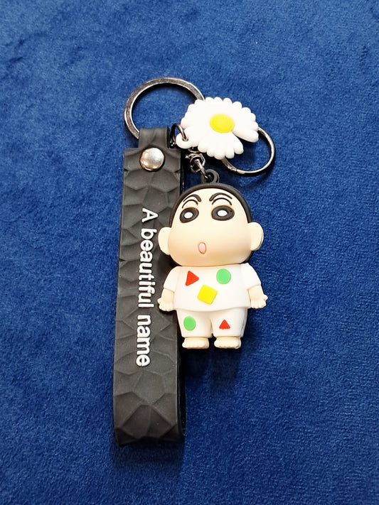 White Co-Ord Set ShinChan PVC Silicon Keychain with Hook